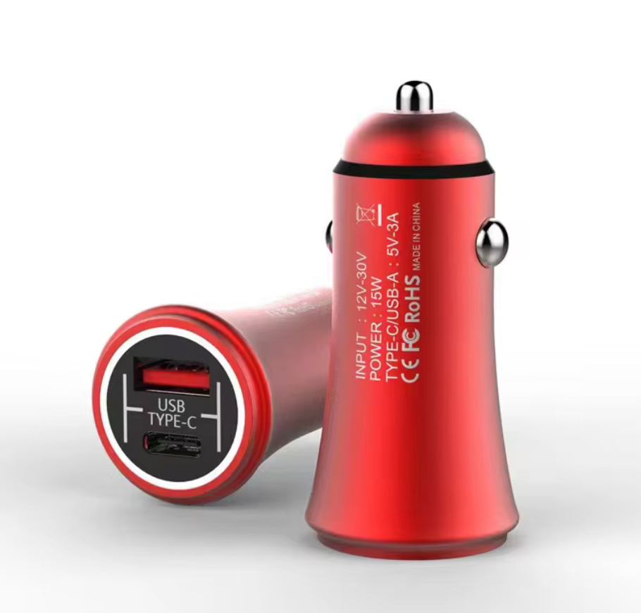 18 W, Snabb Billaddare med 2 USB-Porter – USB-C och USB-A, PD+QC