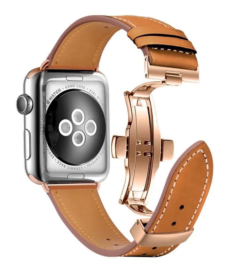 Äkta Läderarmband med Fjärilslås till Apple Watch – Brun - EleganceOfSweden