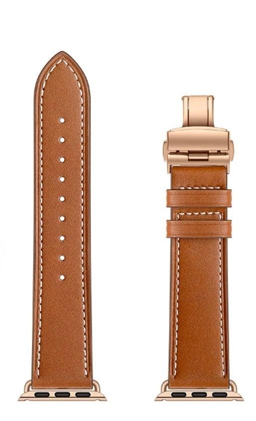 Äkta Läderarmband med Fjärilslås till Apple Watch – Brun - EleganceOfSweden