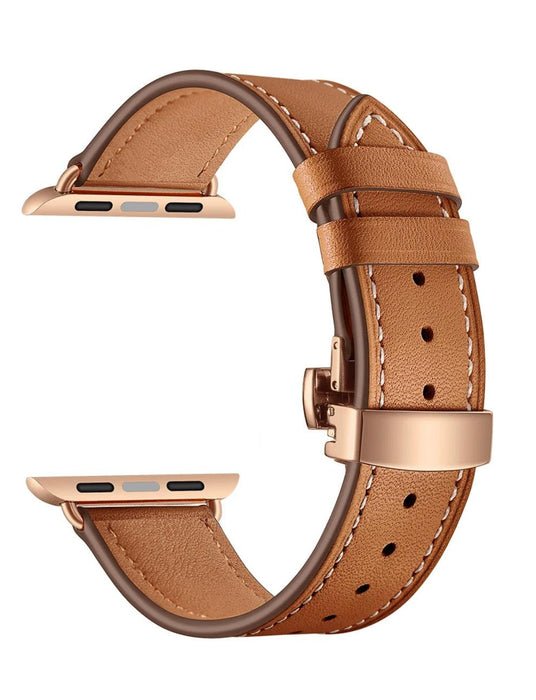 Äkta Läderarmband med Fjärilslås till Apple Watch – Brun - EleganceOfSweden