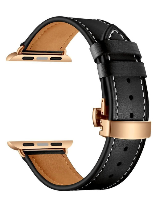Äkta Läderarmband med Fjärilslås till Apple Watch – Svart - EleganceOfSweden