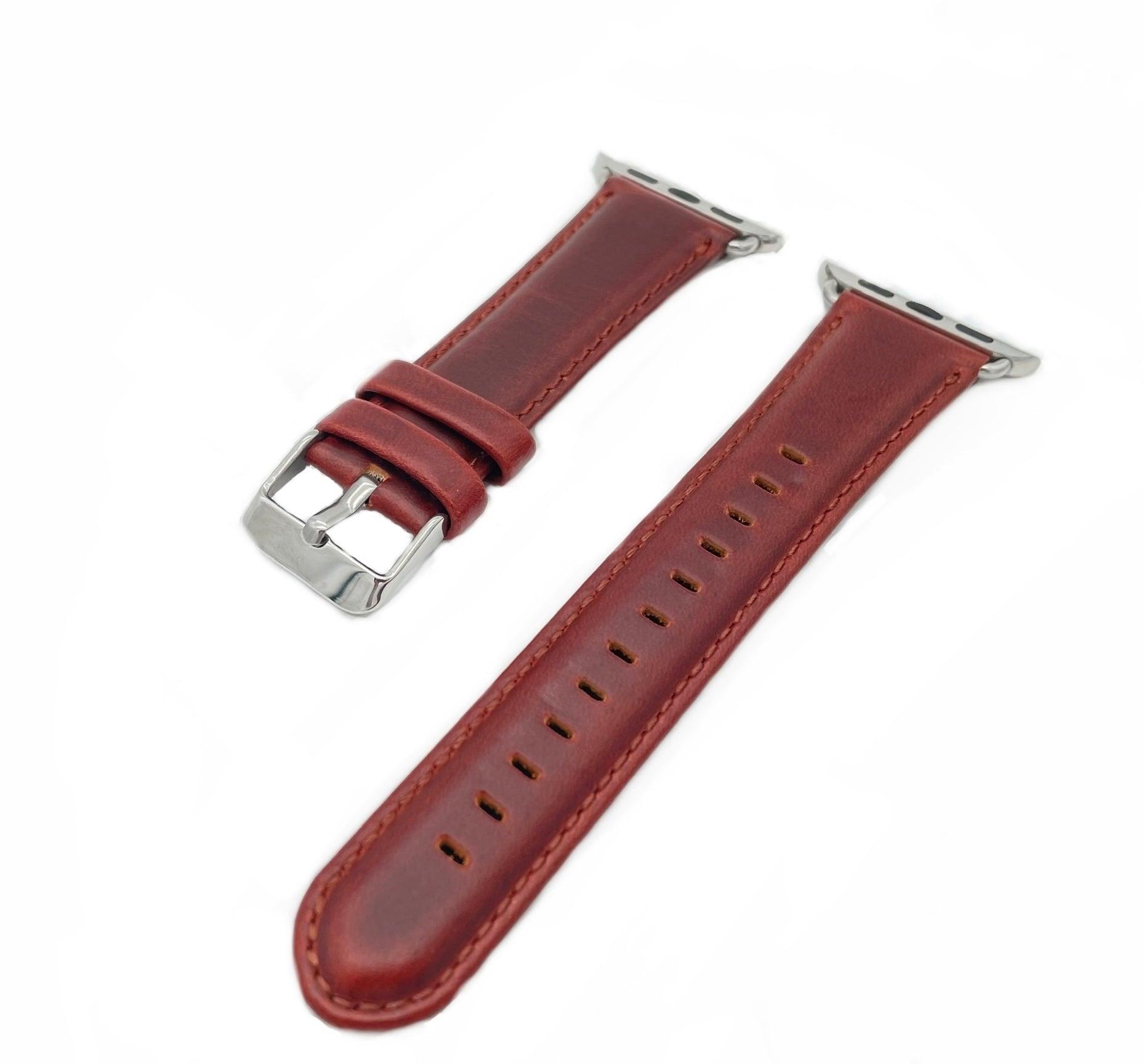 APPLE WATCH ARMBAND/ ÄKTA LÄDERARMBAND- VINRÖD - EleganceOfSweden