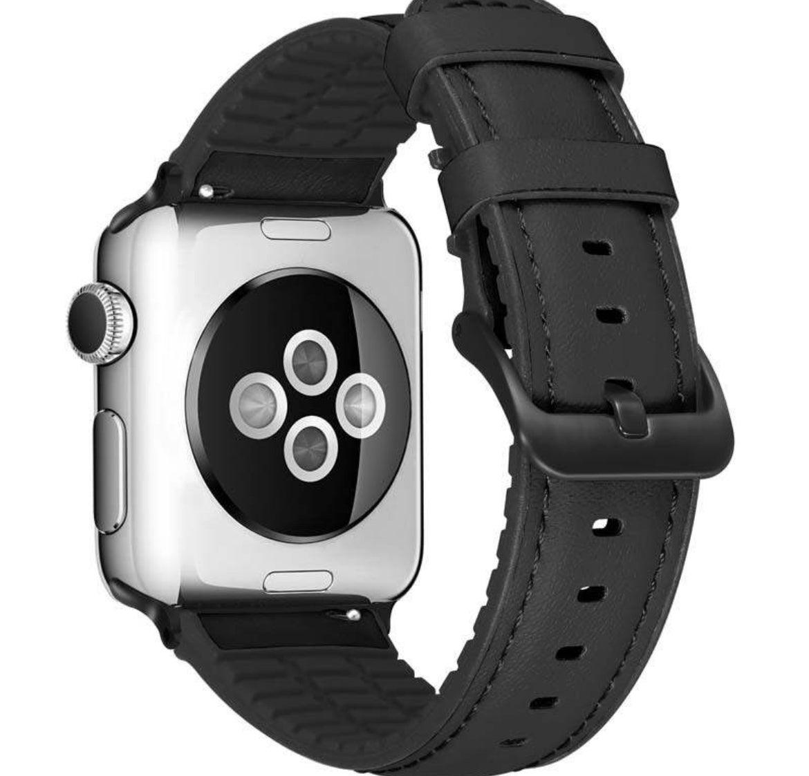 Apple Watch exklusiva läder- och silikonband Svart - EleganceOfSweden