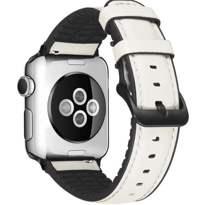 Apple Watch exklusiva läder- och silikonband Vit/Svart - EleganceOfSweden