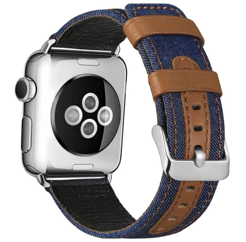 APPLE WATCH LÄDERARMBAND ÄKTA CANVAS BLÅ - EleganceOfSweden