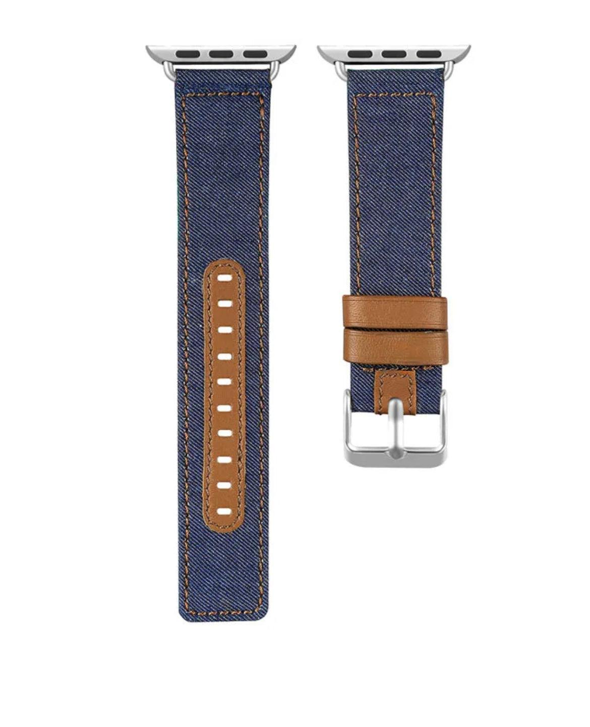 APPLE WATCH LÄDERARMBAND ÄKTA CANVAS BLÅ - EleganceOfSweden