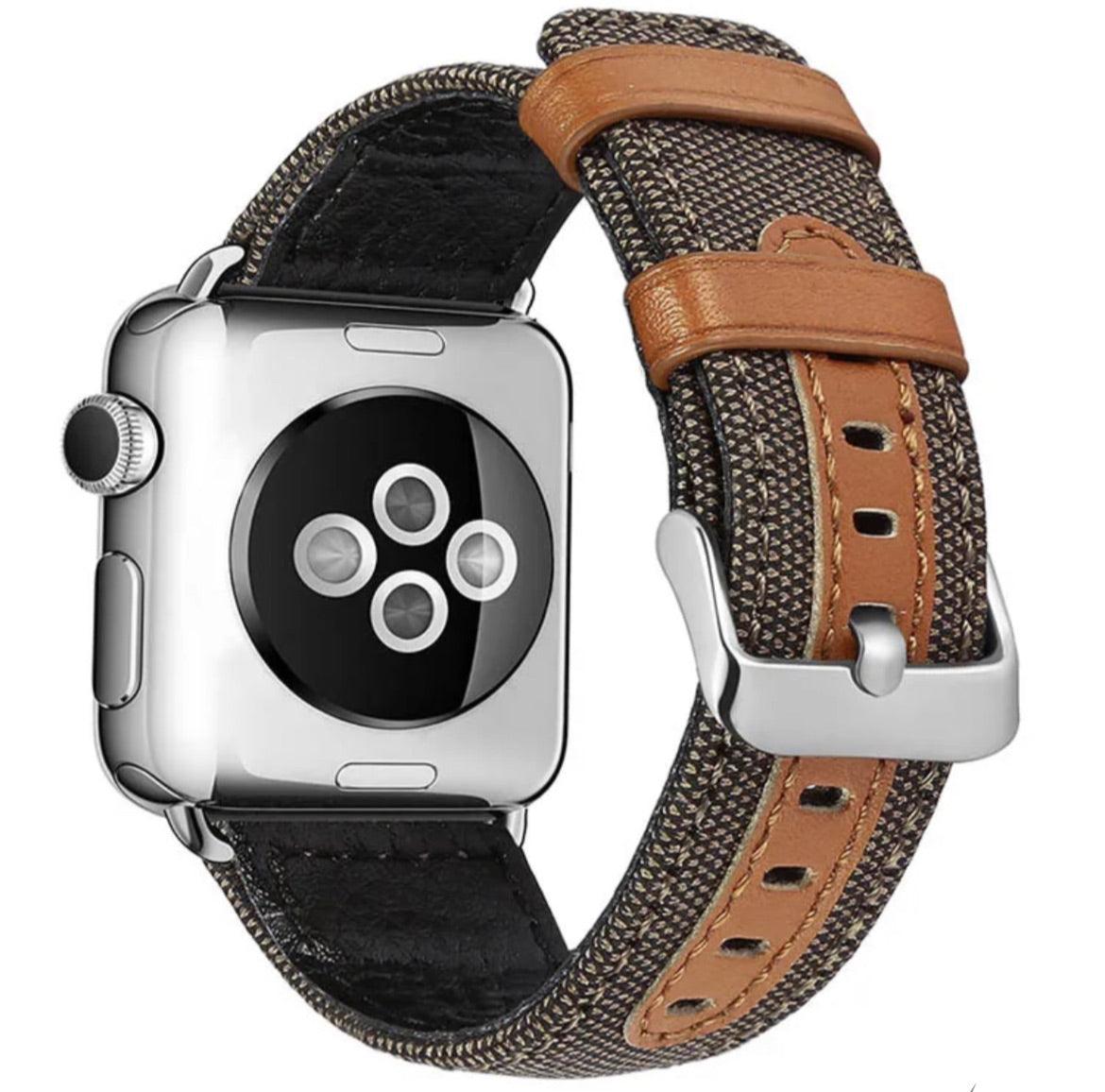 APPLE WATCH LÄDERARMBAND ÄKTA CANVAS BRUN - EleganceOfSweden