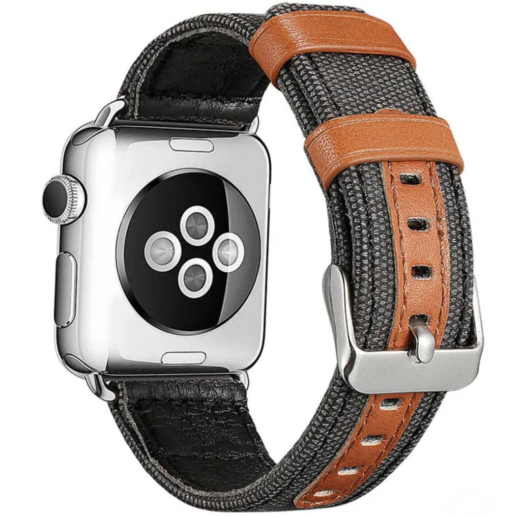 APPLE WATCH LÄDERARMBAND ÄKTA CANVAS GRÅ - EleganceOfSweden