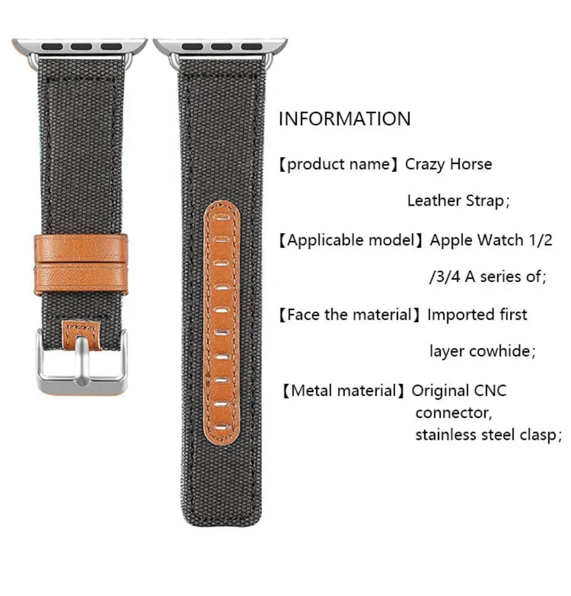 APPLE WATCH LÄDERARMBAND ÄKTA CANVAS GRÅ - EleganceOfSweden