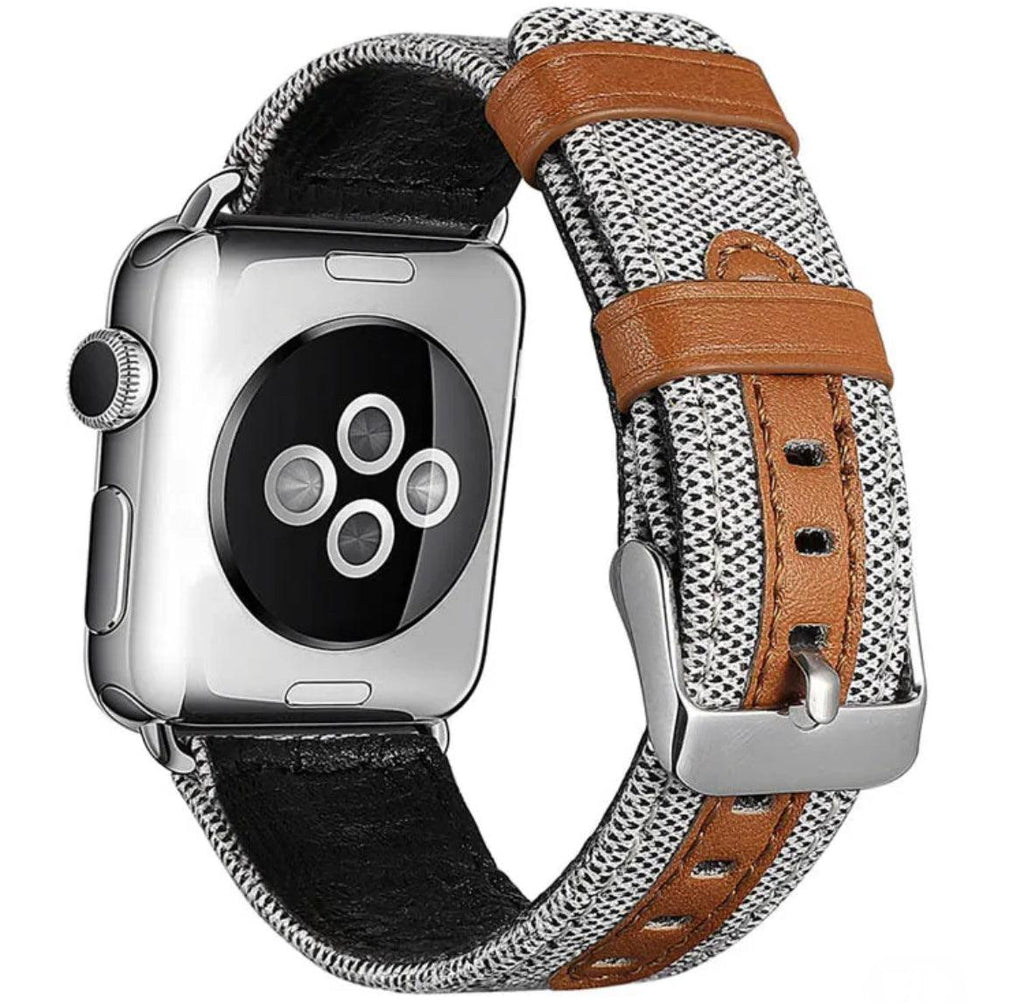 APPLE WATCH LÄDERARMBAND ÄKTA CANVAS LJUSGRÅ - EleganceOfSweden