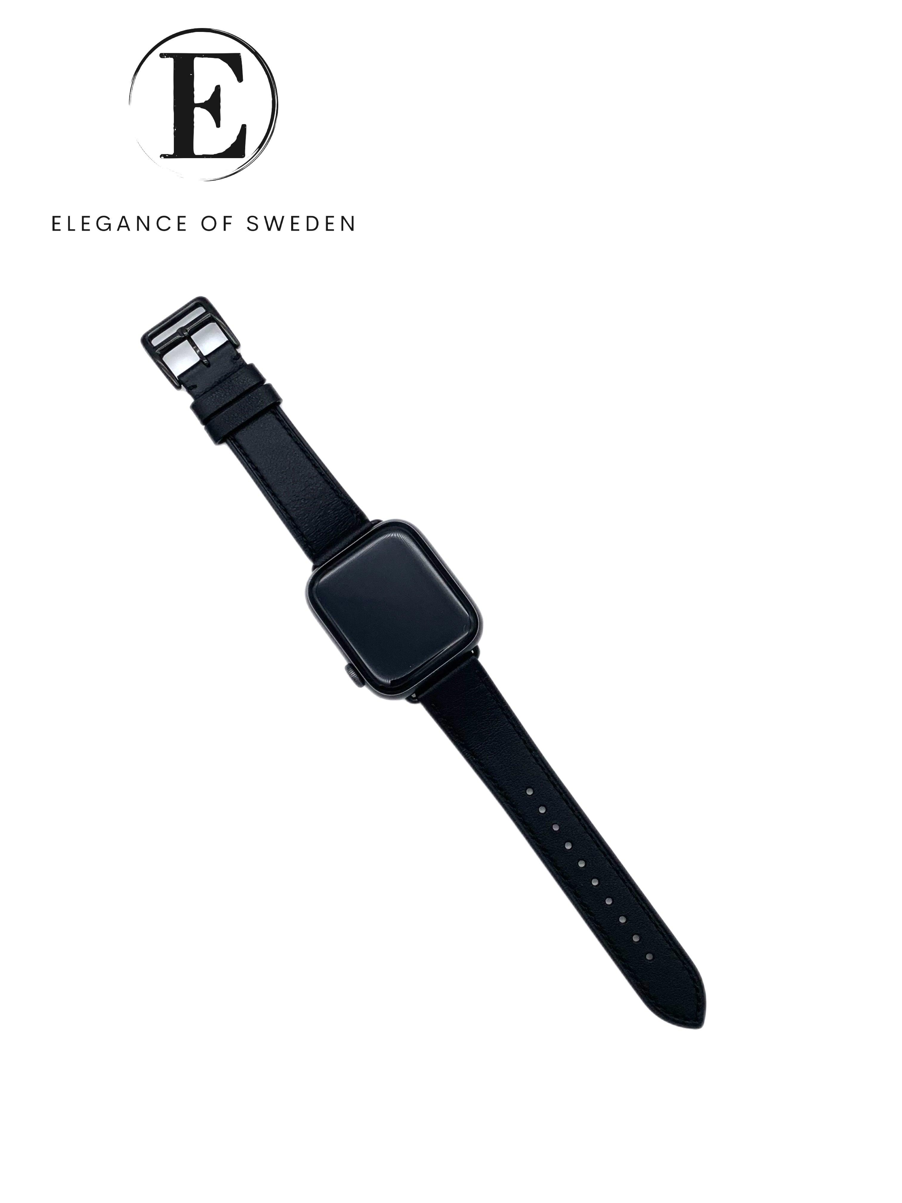 APPLE WATCH LÄDERARMBAND MIDNIGHT SVART - EleganceOfSweden