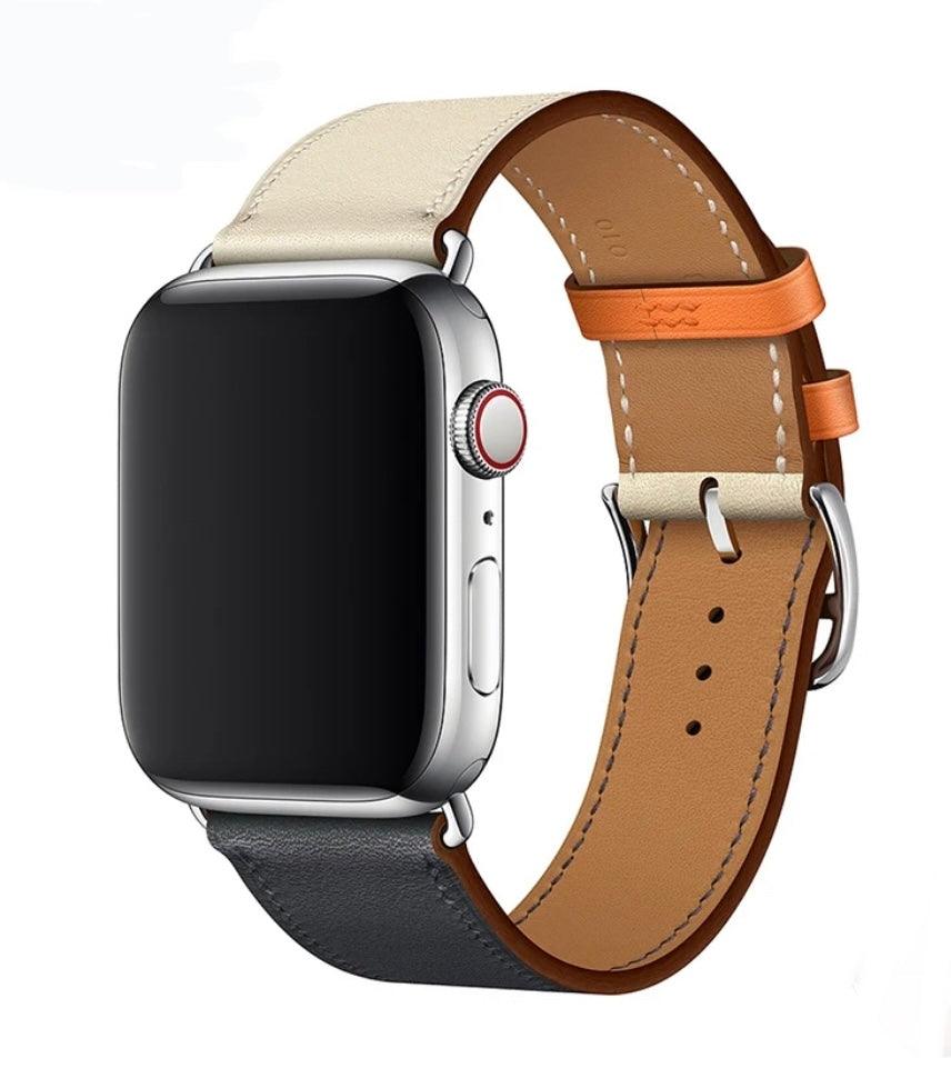 APPLE WATCH LÄDERARMBAND MODERN Blå/Vit - EleganceOfSweden