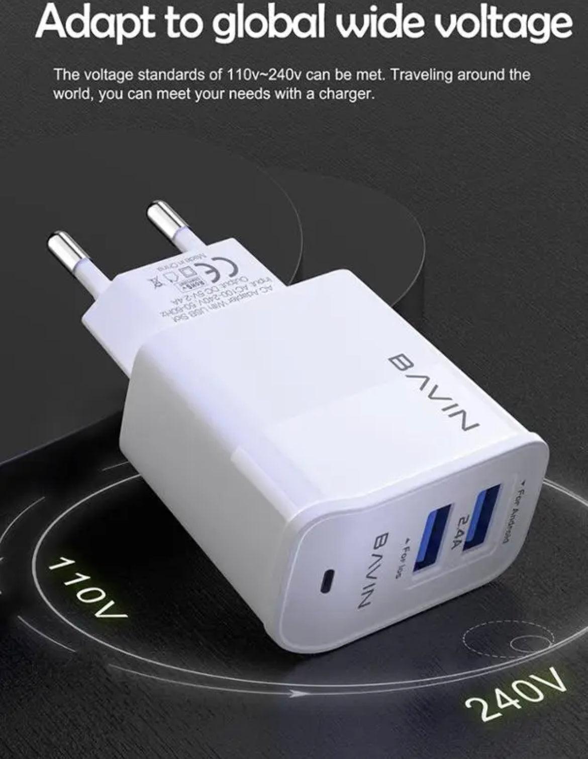 Bavin 2x USB-A med USB-A till USB-Lightning,2,4A, 1m - Vit - EleganceOfSweden