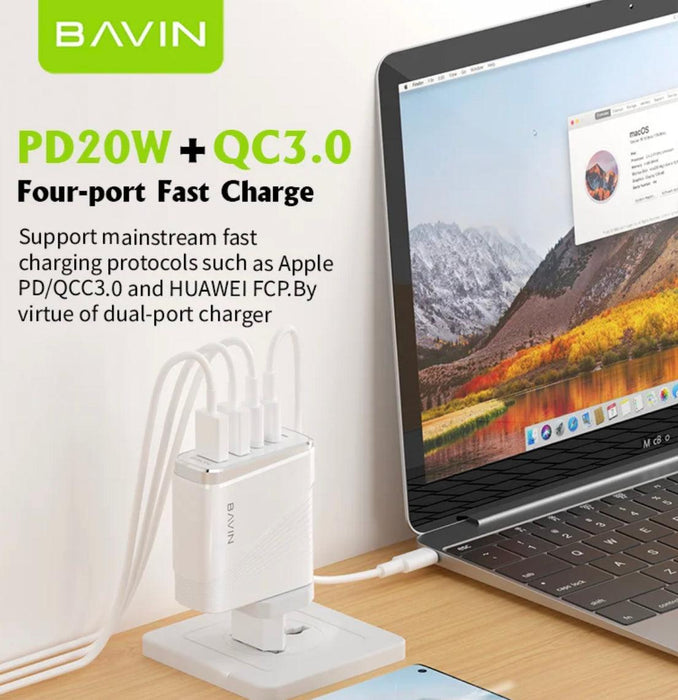 Bavin 2xUSB-A + 2xUSB-C QC3.0 & PD40W laddare-Vit - EleganceOfSweden