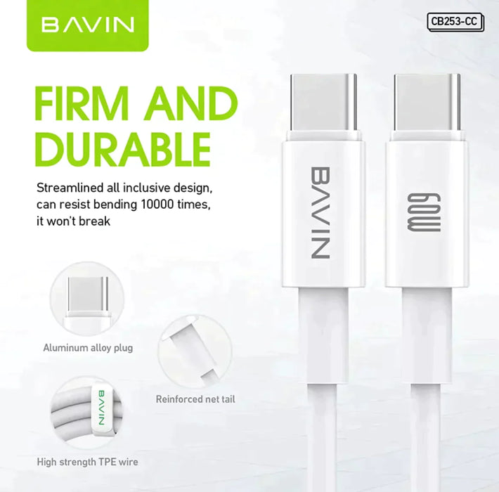 BAVIN PD, USB-C till USB-C Kabel 60W 2m - Vit - EleganceOfSweden
