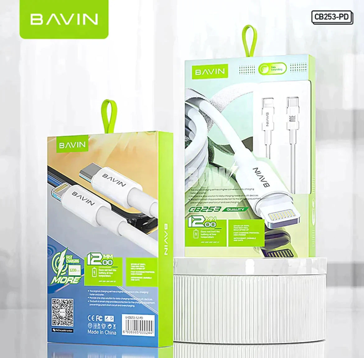BAVIN PD, USB-C till USB-Lightning Kabel 30W 2m - Vit - EleganceOfSweden