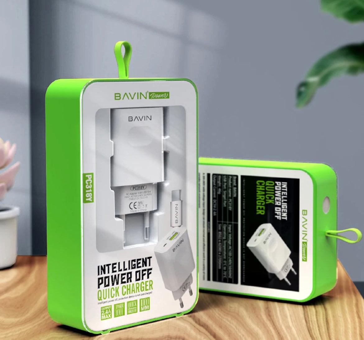 Bavin snabbladdare,2,4A, 1m USB-A till USB-lightning - Vit - EleganceOfSweden