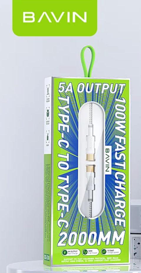 BAVIN USB-C till USB-C PD, QC3.0, Kabel 100W,5A 2m - Vit - EleganceOfSweden