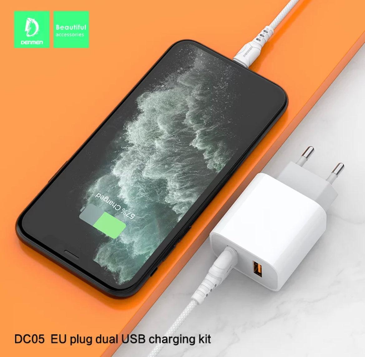 DENMEN 2x USB-A, USB-A till USB-C Q.C 3.0 laddare 12W-Vit - EleganceOfSweden