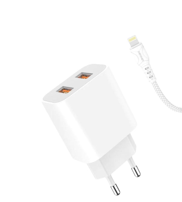 DENMEN 2x USB-A, USB-A till USB-Lightning Q.C 3.0 laddare 12W-Vit - EleganceOfSweden