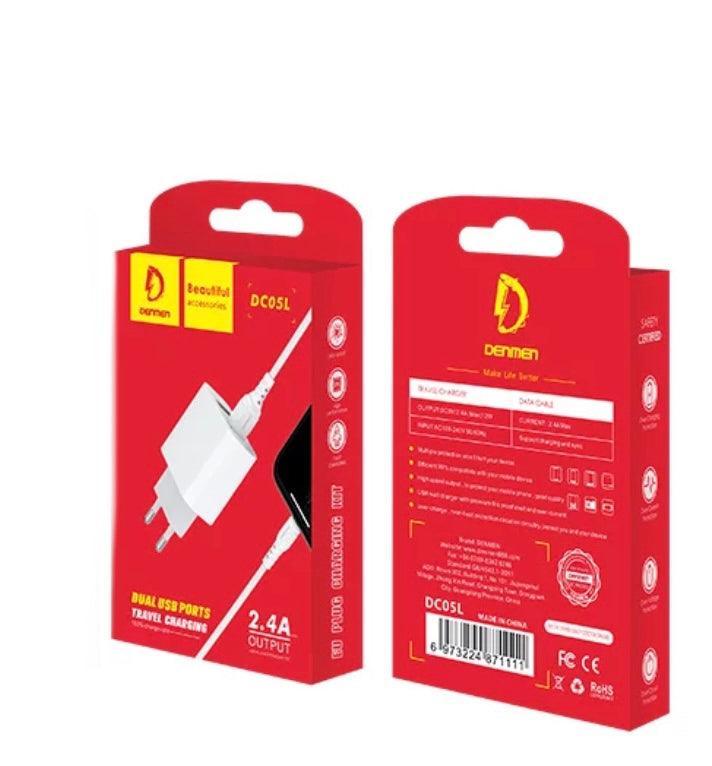 DENMEN 2x USB-A, USB-A till USB-Lightning Q.C 3.0 laddare 12W-Vit - EleganceOfSweden