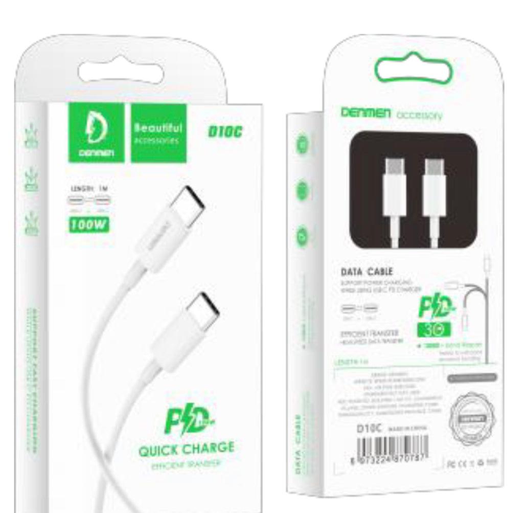 DENMEN PD, USB-C till USB-C Kabel 100W 1m - Vit - EleganceOfSweden