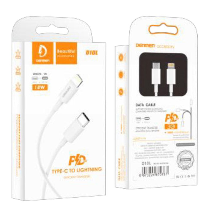 DENMEN PD, USB-C till USB-Lightning Kabel 20W 1m - Vit - EleganceOfSweden