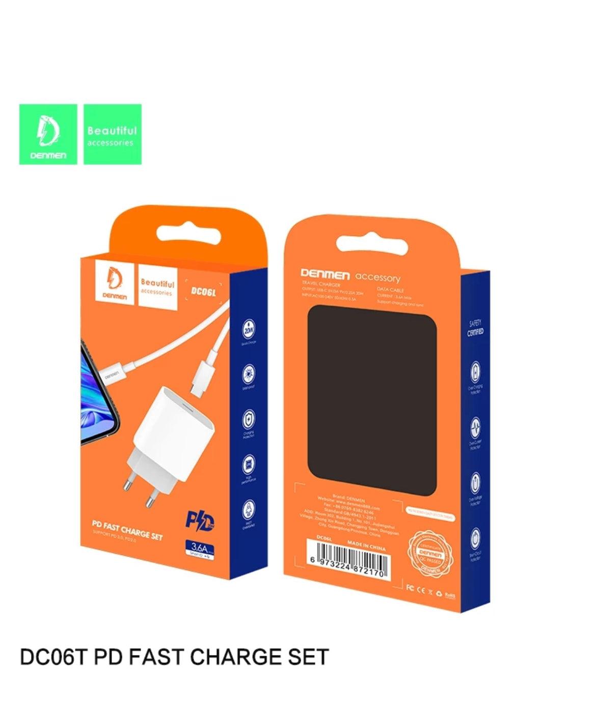 DENMEN Snabbladdare, QC3.0, PD,20W, 1m - Vit - EleganceOfSweden