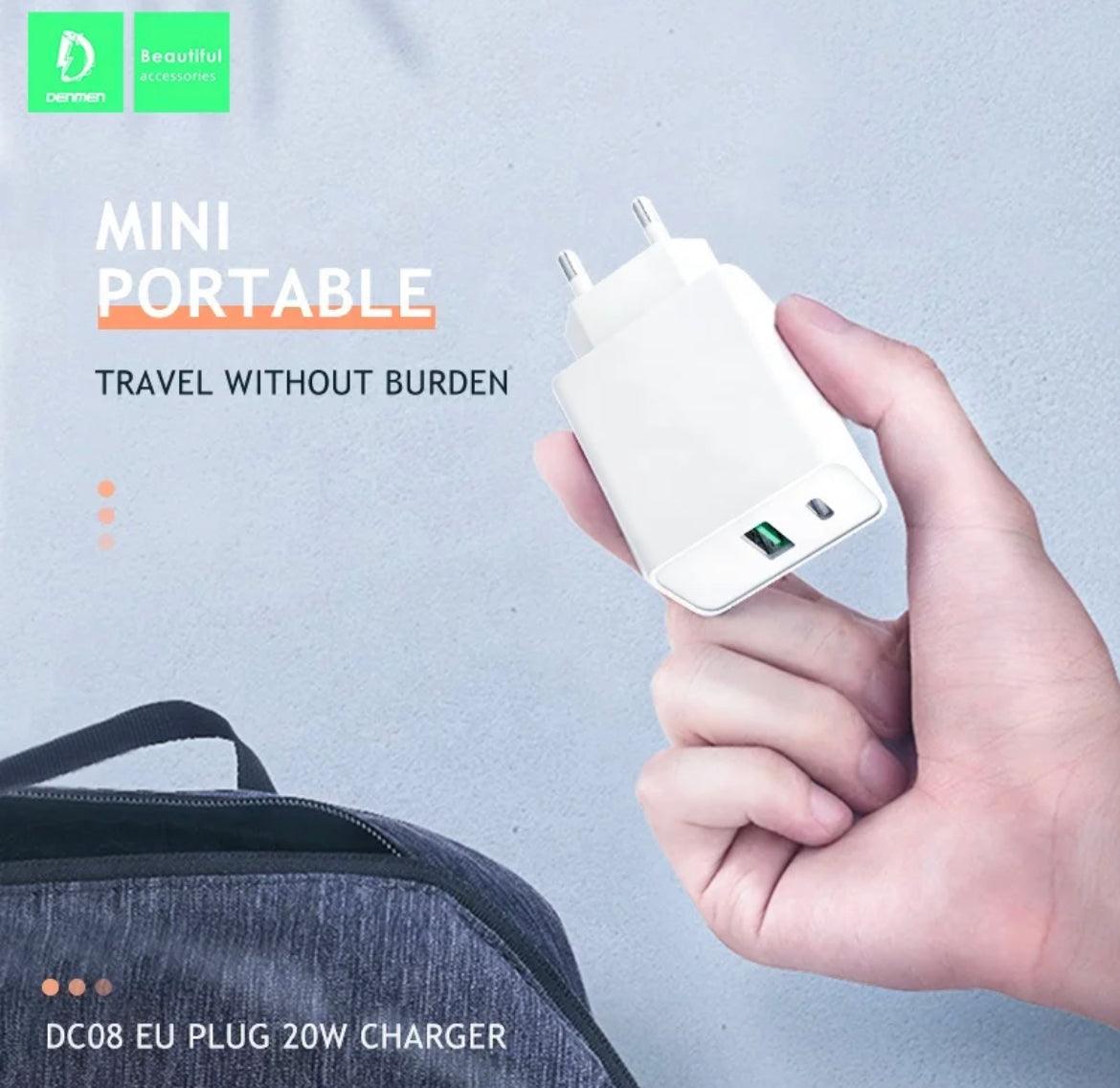 DENMEN Snabbladdare USB & USB-C, Q.C, 20W - Vit - EleganceOfSweden