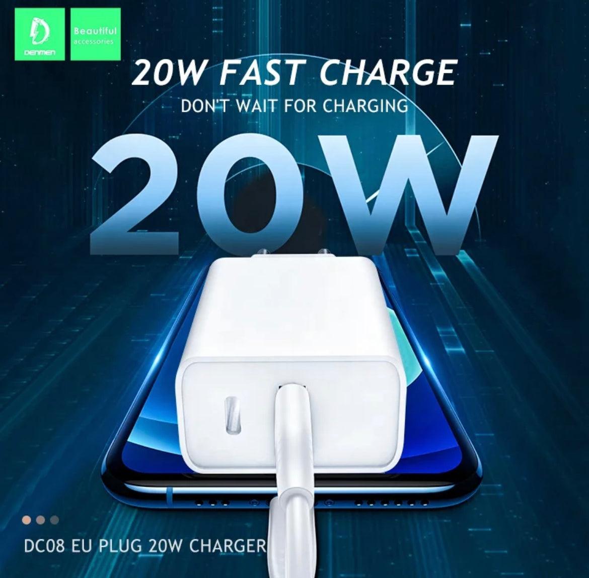 DENMEN Snabbladdare USB & USB-C, Q.C, 20W - Vit - EleganceOfSweden