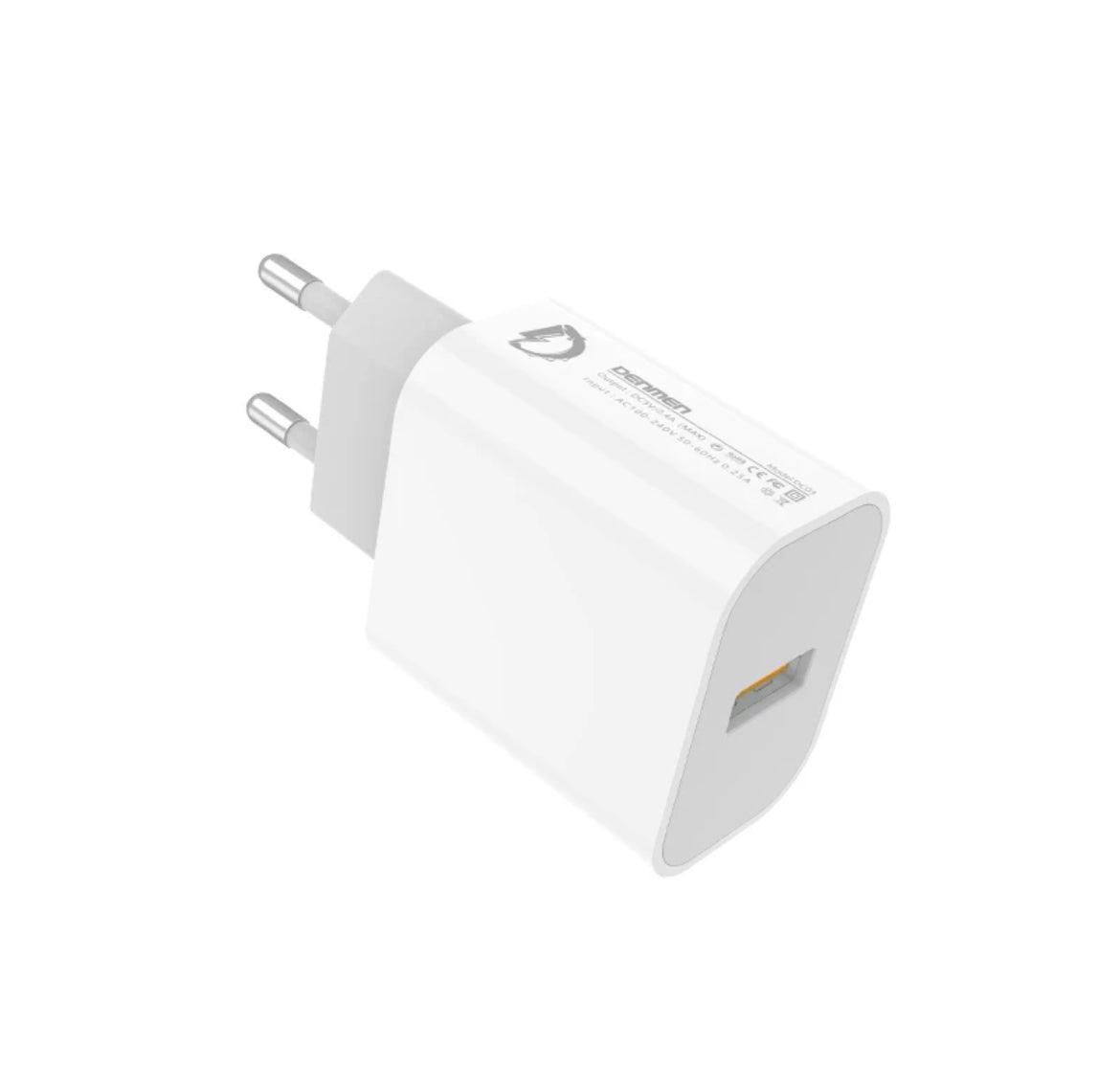 DENMEN USB-A Q.C 3.0 laddare 12W-Vit - EleganceOfSweden