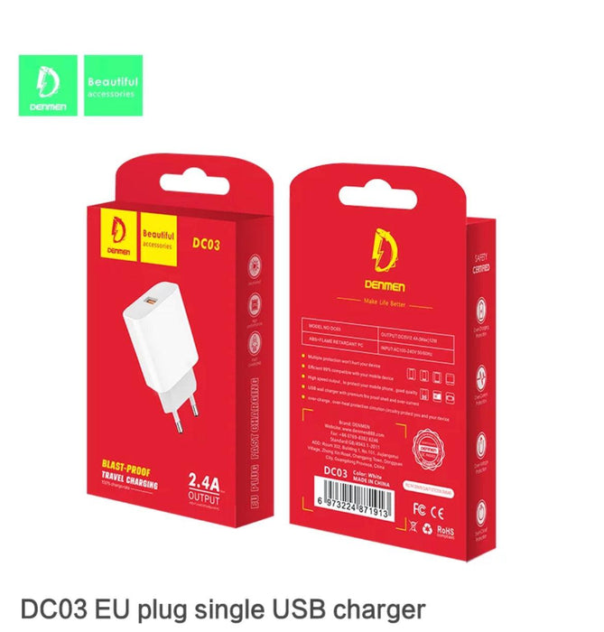 DENMEN USB-A Q.C 3.0 laddare 12W-Vit - EleganceOfSweden