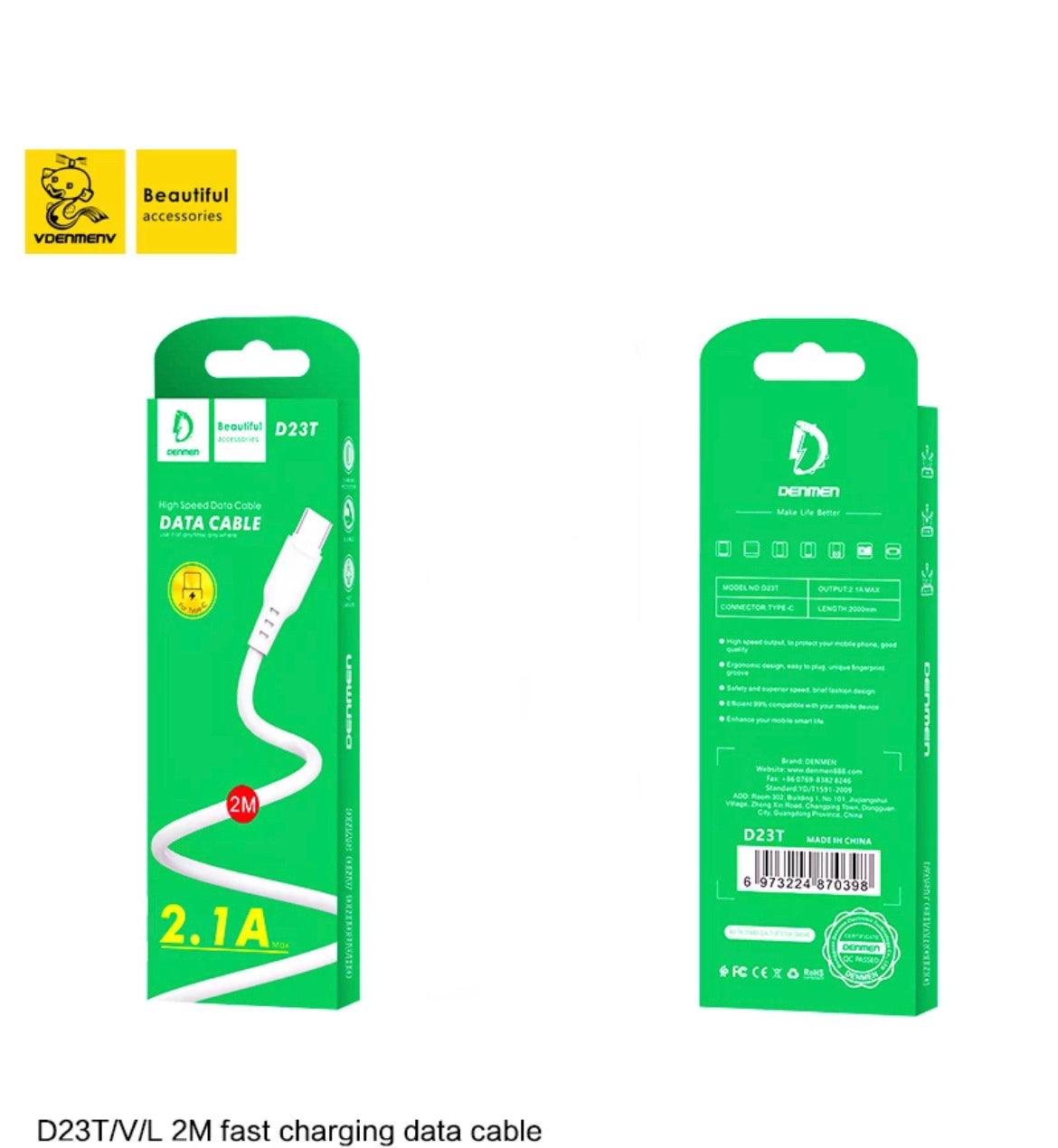 DENMEN USB-A till USB-C, 2.1A, Vit - EleganceOfSweden