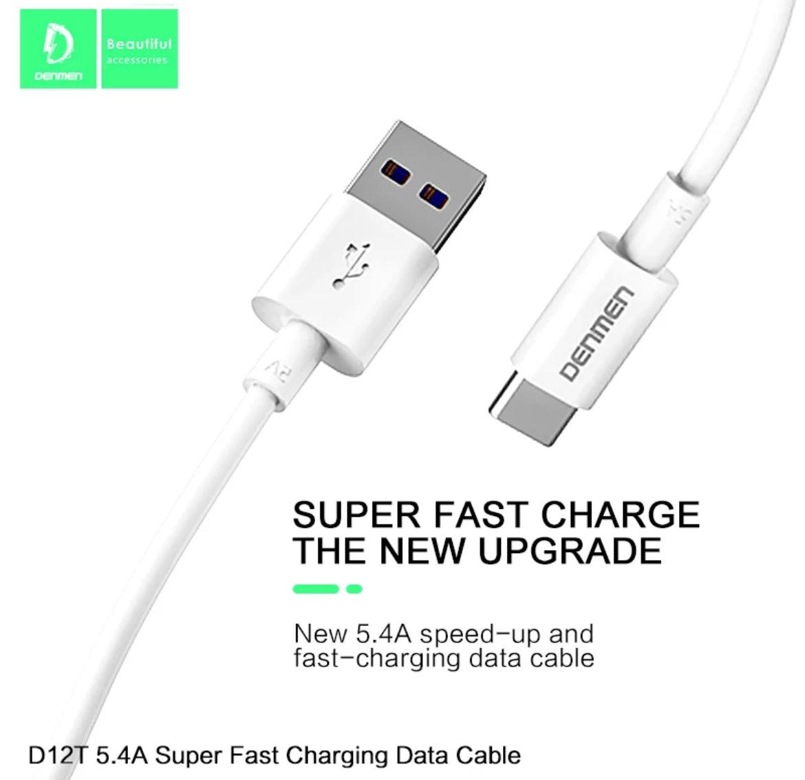 DENMEN USB-A till USB-C, 5,4A, PD, Vit,1m - EleganceOfSweden