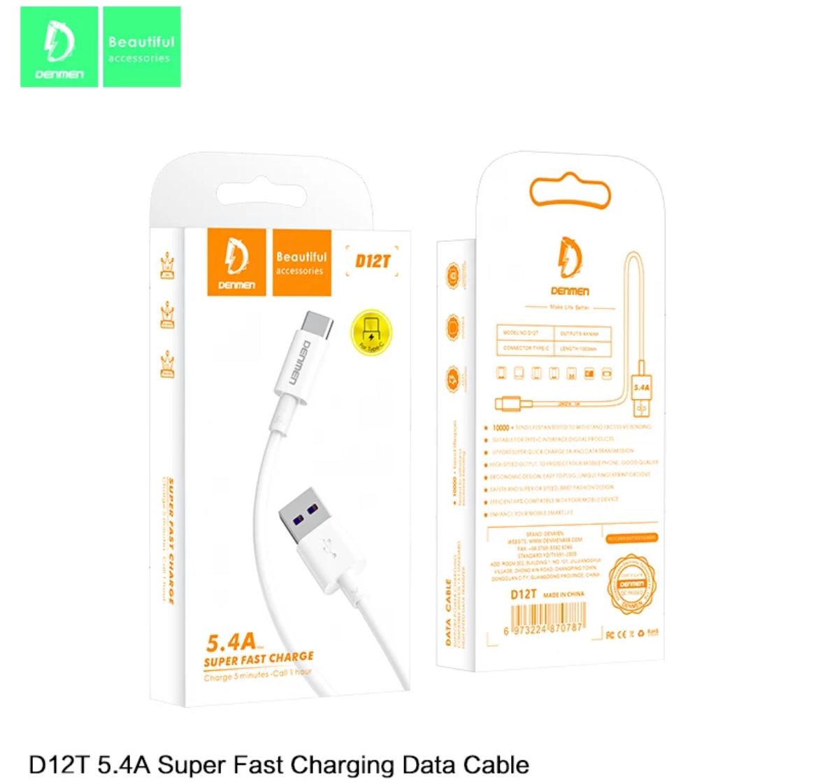 DENMEN USB-A till USB-C, 5,4A, PD, Vit,1m - EleganceOfSweden