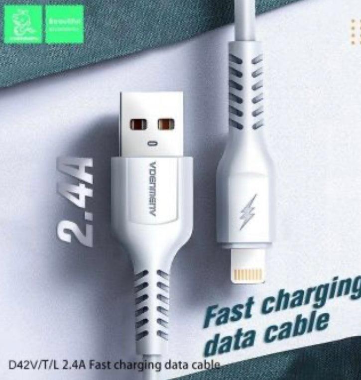 DENMEN USB-A till USB-Lightning 2,4A, Vit - EleganceOfSweden