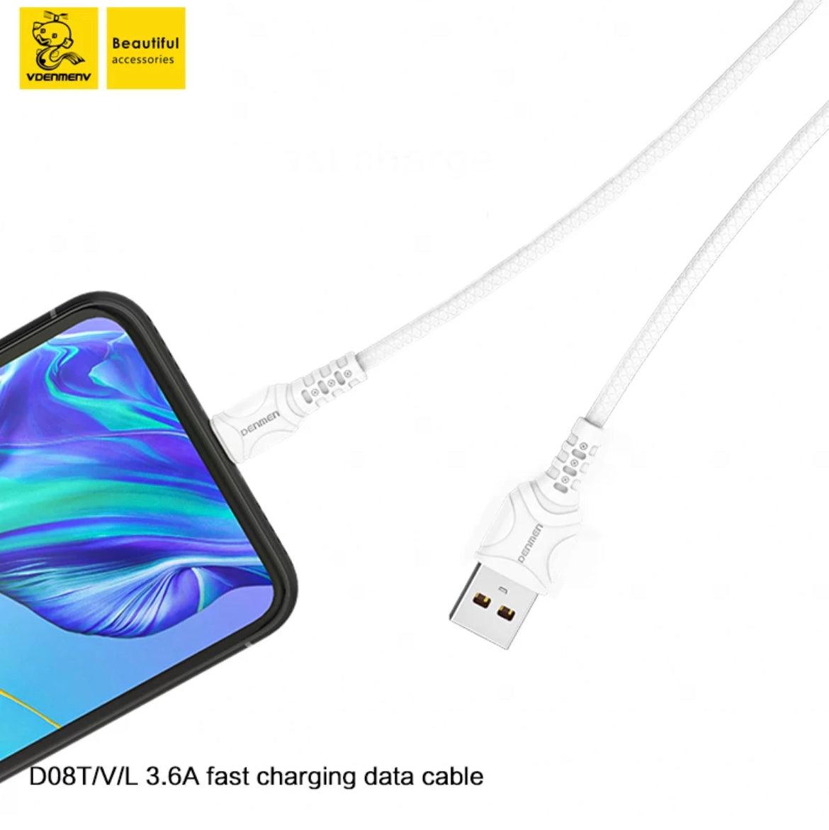 DENMEN USB-A till USB-Lightning, 3.6A, Vit - EleganceOfSweden