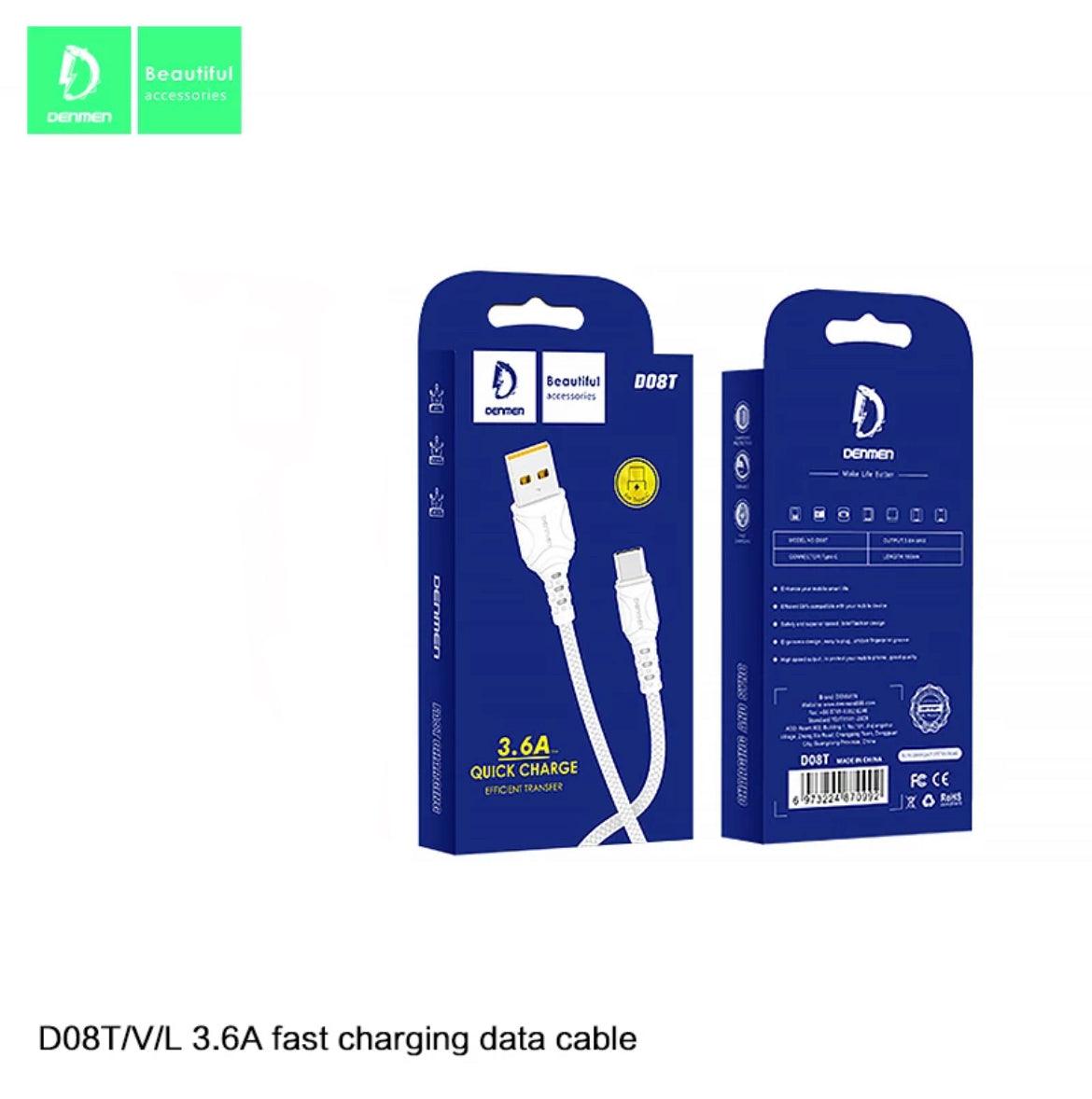 DENMEN USB-A till USB-Lightning, 3.6A, Vit - EleganceOfSweden