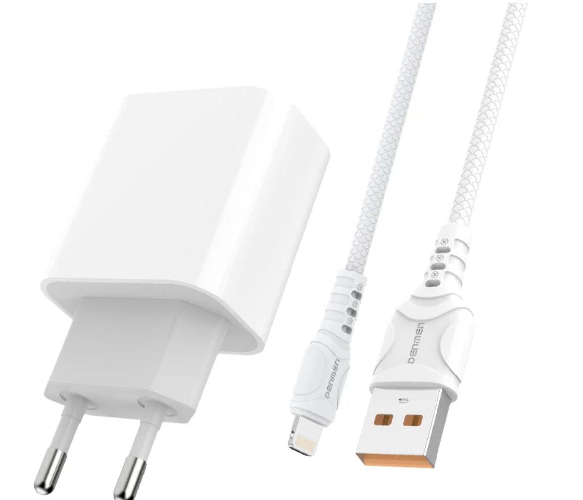 DENMEN USB-A till USB-Lightning Q.C 3.0 laddare 12W-Vit - EleganceOfSweden