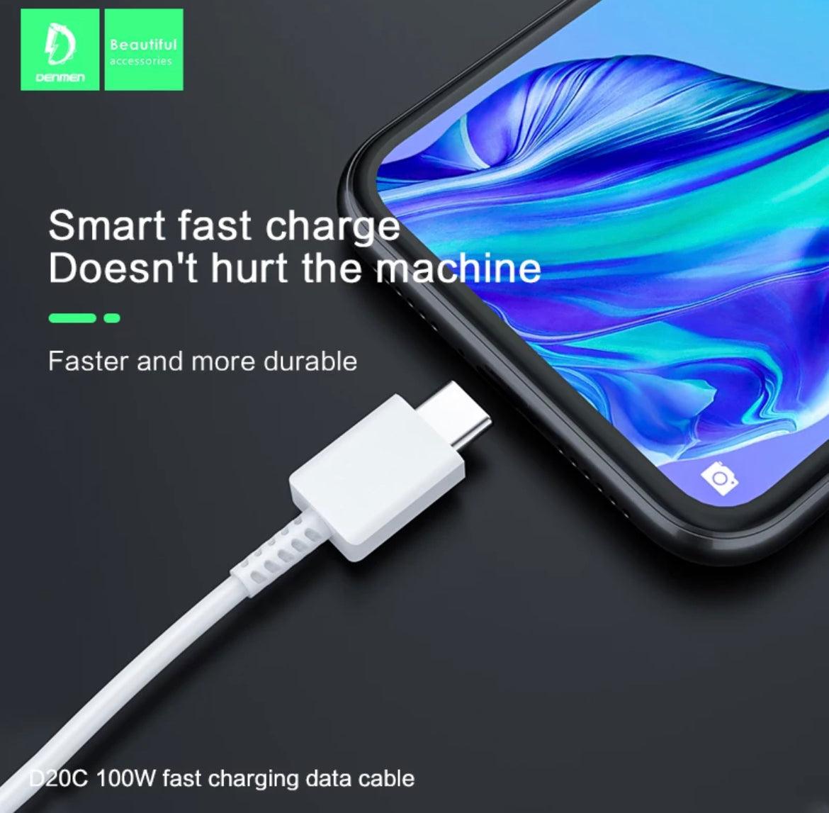 DENMEN USB-C till USB-C 100W, 3.6A, Vit - EleganceOfSweden