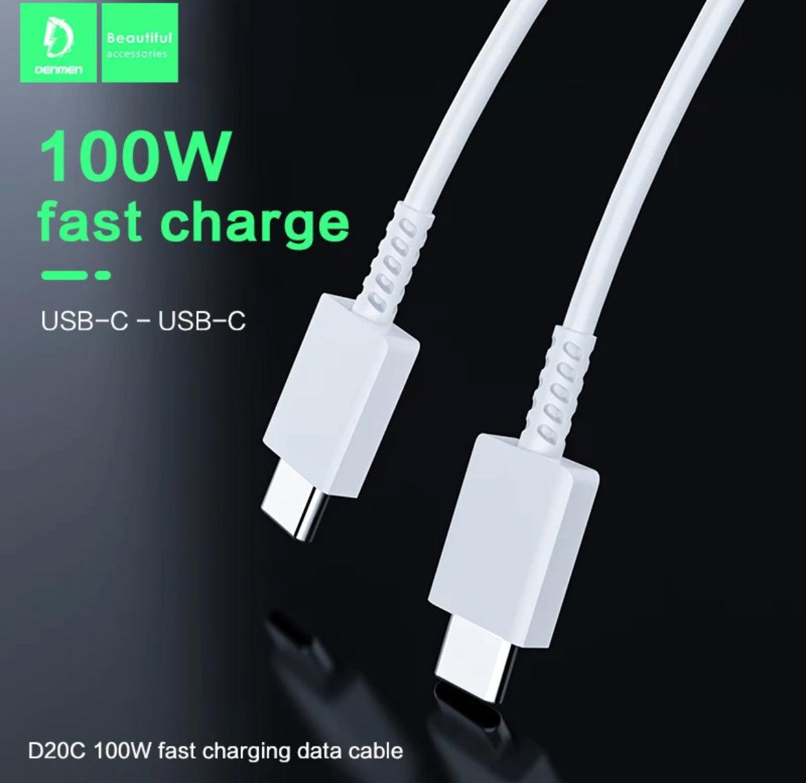 DENMEN USB-C till USB-C 100W, 3.6A, Vit - EleganceOfSweden