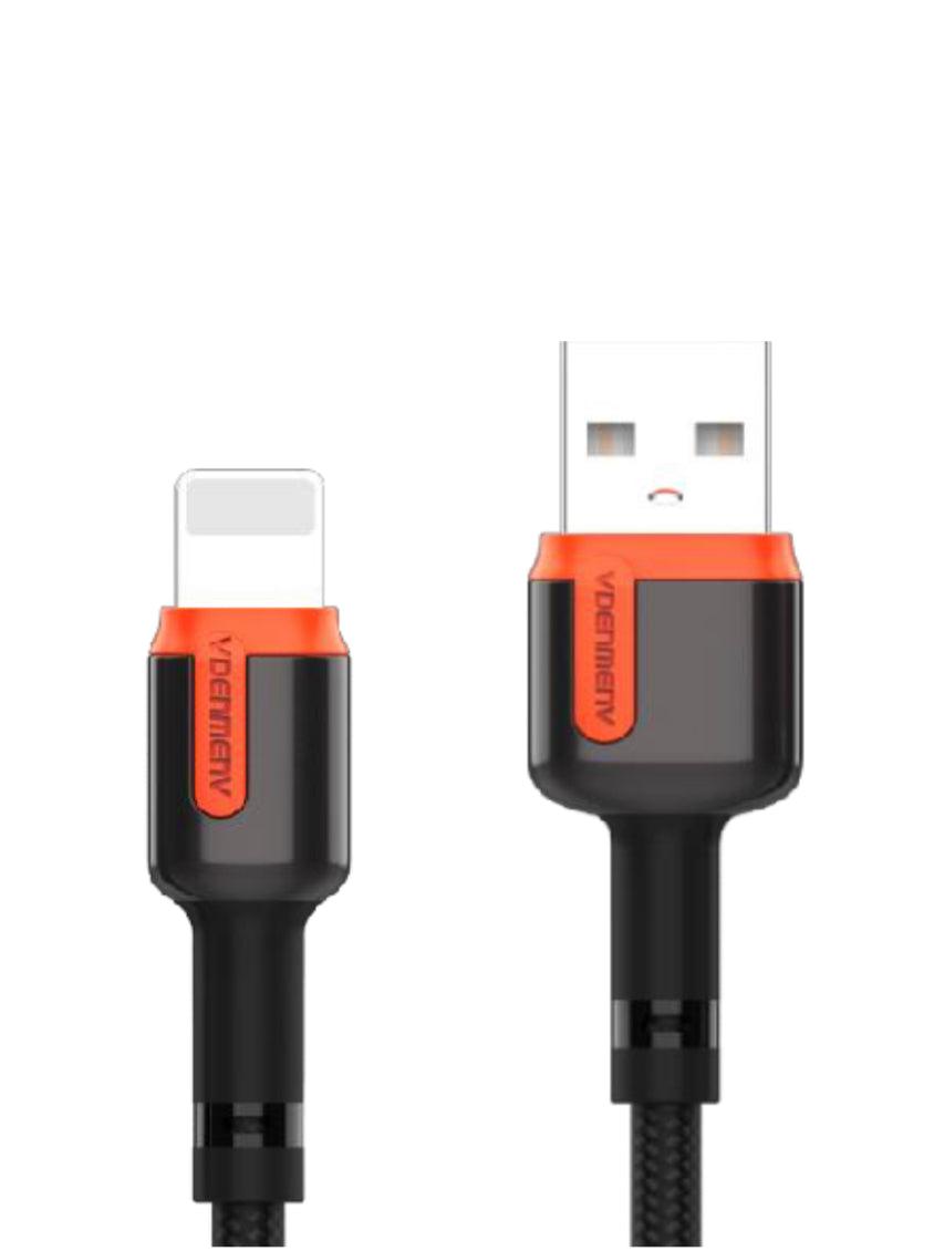 DENMEN USB-kabel med Lightning 2,4A, 1 m - Röd/Svart - EleganceOfSweden