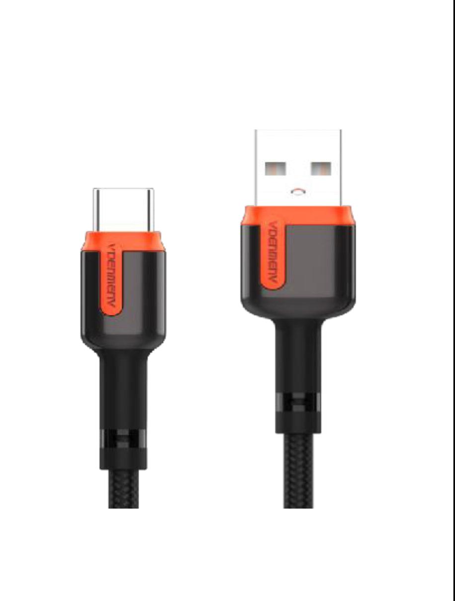 DENMEN USB-kabel med USB-C 2,4A, 1 m - Röd/Svart - EleganceOfSweden