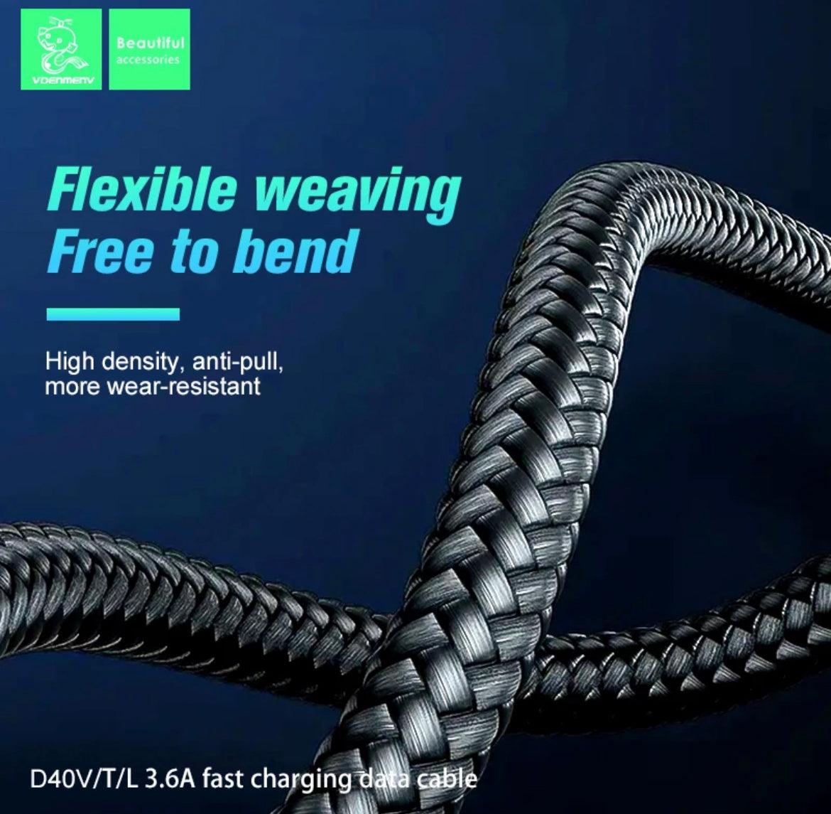 DENMEN USB-kabel med USB-C 2,4A, 1 m - Röd/Svart - EleganceOfSweden