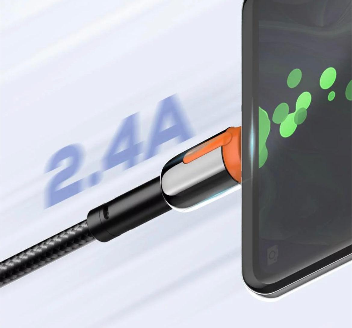 DENMEN USB-kabel med USB-C 2,4A, 1 m - Röd/Svart - EleganceOfSweden