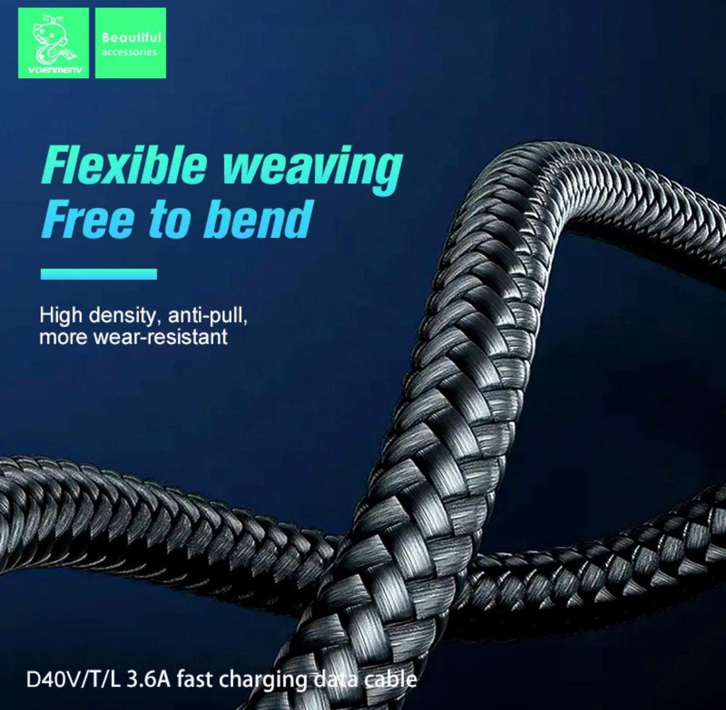 DENMEN USB-kabel med USB-C 3,6A, 1 m - Grå/Svart - EleganceOfSweden