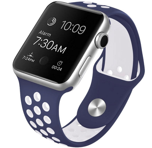Ihåligt Silikon Armband Apple Watch BLÅ/VIT - EleganceOfSweden
