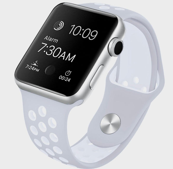 Ihåligt Silikon Armband Apple Watch -LJUSGRÅ/VIT - EleganceOfSweden