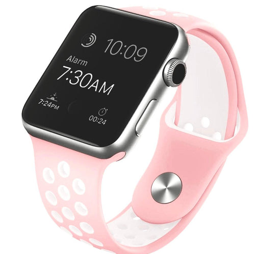 Ihåligt Silikon Armband Apple Watch -LJUSROSA/VIT - EleganceOfSweden
