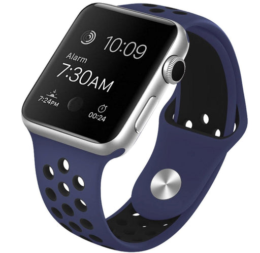Ihåligt Silikon Armband Apple Watch MARINBLÅ/SVART - EleganceOfSweden